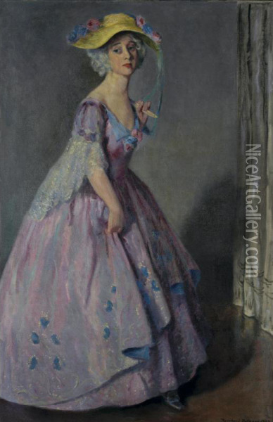 Portrait Of A Lady In Mauve Oil Painting - Bernhard Gutmann