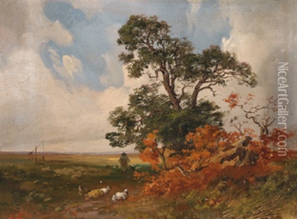Schafhirte In Weiter Landschaft Oil Painting - Leon Victor Dupre