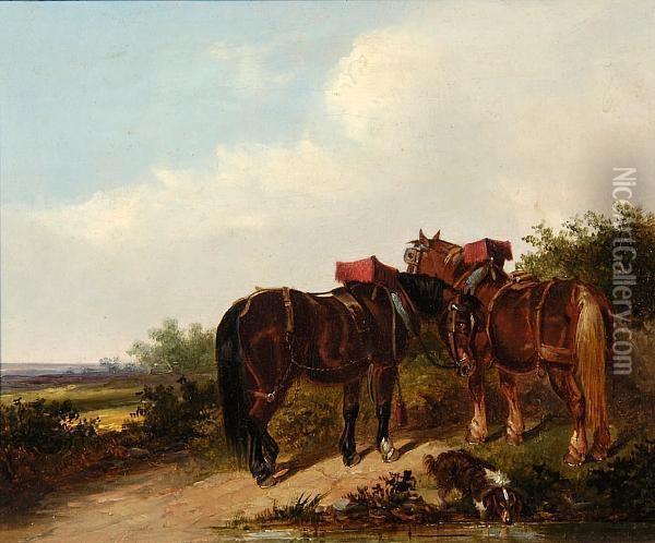 Cart Horses Resting Oil Painting - Thomas Smythe