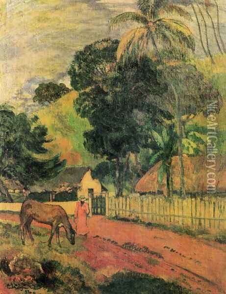 Landscape (horse at the way) Oil Painting - Paul Gauguin
