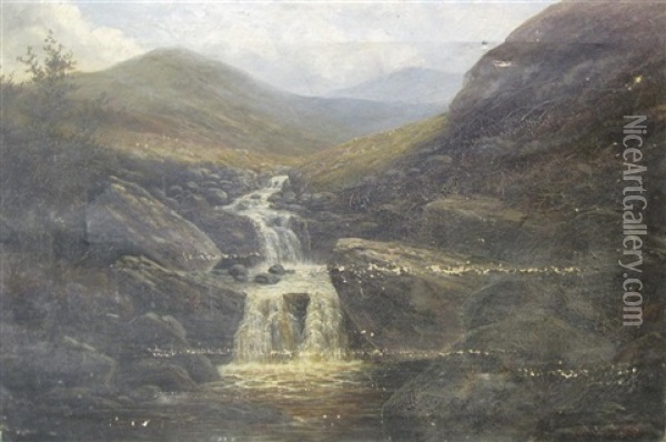 A Moorland Stream (+ 2 Others; 3 Works) Oil Painting - William Mellor