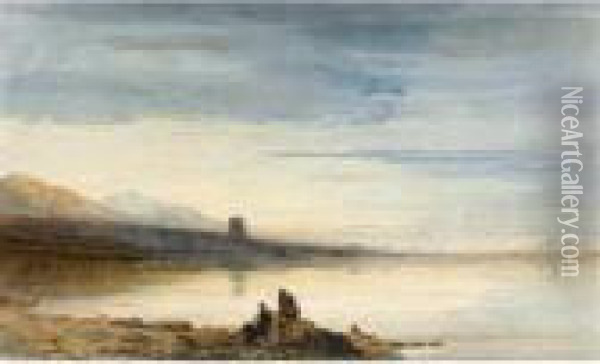 Dolbadern Tower, Llanberis Lake, North Wales Oil Painting - David I Cox
