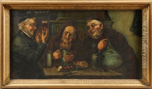 Monks In Rathskeller Oil Painting - Josef Jungwirth