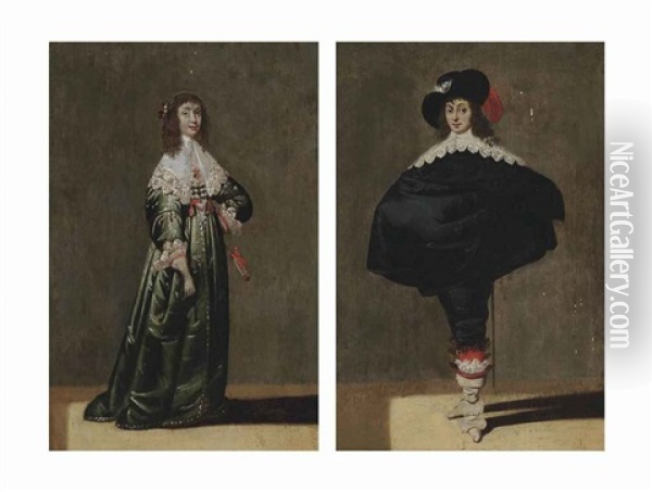 Portrait Of A Lady And Portrait Of A Gentleman (a Pair) Oil Painting - Jacob Frans van der Merck