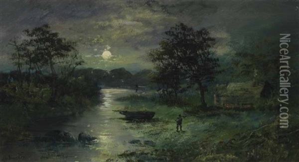 Moonlit Landscape Oil Painting - James Macdonald Barnsley