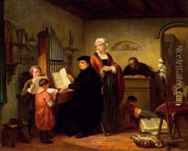 Die Orgelstunde Oil Painting - Edouard J. Conrad Hamman