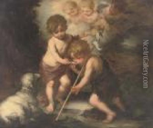 The Christ Child And The Infant Saint John The Baptist Oil Painting - Bartolome Esteban Murillo