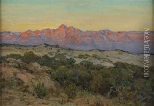 Desert Sunrise, Galiuro Mountain S.e. Arizona Oil Painting - Howard Russell Butler