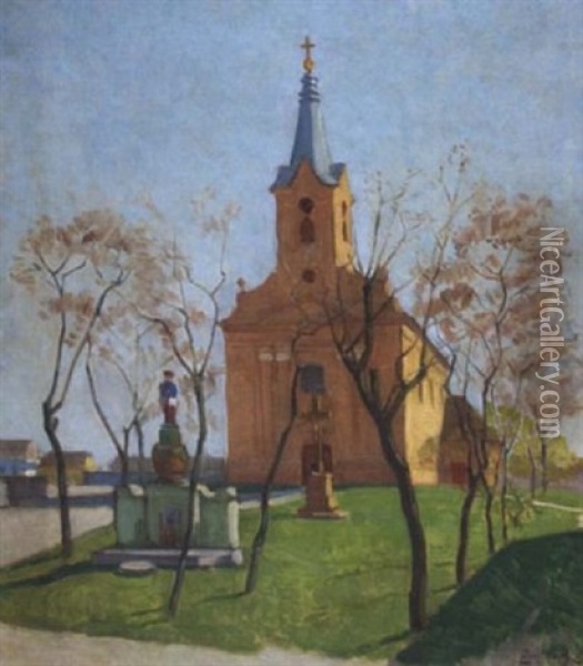 Kirche In Szolnik Oil Painting - Lajos Zombory
