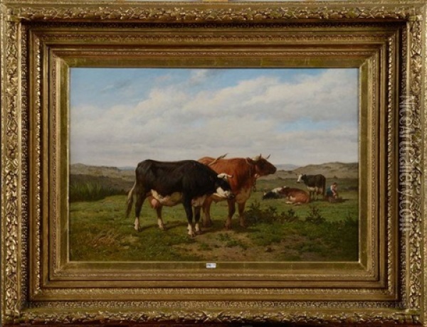 Vachere Et Son Troupeau Au Pre Oil Painting - Louis Robbe