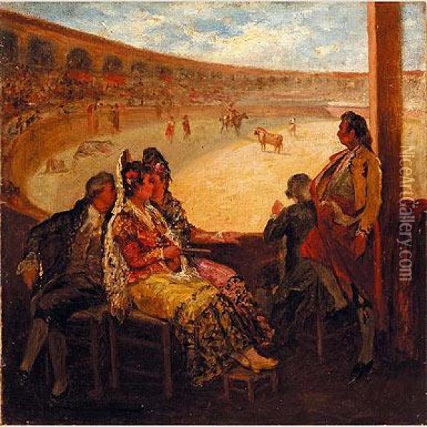 En La Corrida Oil Painting - Eugenio Lucas Villamil
