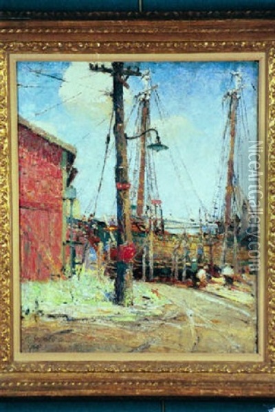 Fishing Boat At Dock Oil Painting - Anna S. Fisher