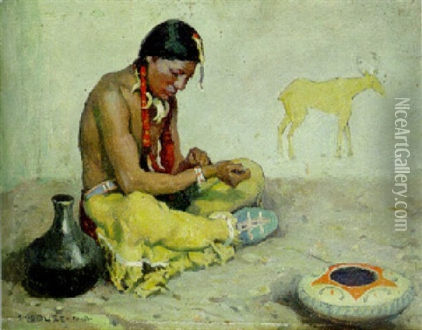 Seated Indian With Pottery Oil Painting - Eanger Irving Couse