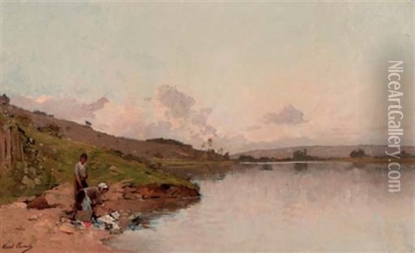 Washing Day By The Lakeside Oil Painting - Paul Emile Lecomte