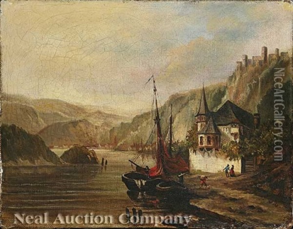 A Landing Stage On The Rhine Oil Painting - Thomas Ender