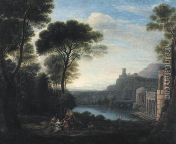 A Classical Landscape With The Nymph Egeria Mourning Over Numa Oil Painting - Claude Lorrain (Gellee)