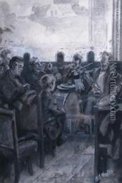 A Band Practicing With A Boy On Bass Drum Oil Painting - John William, Will Vawter