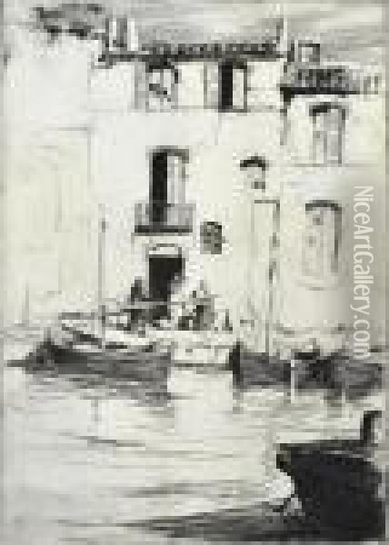 Fishing Boats, Les Martiques Oil Painting - Harold Brocklebank Herbert