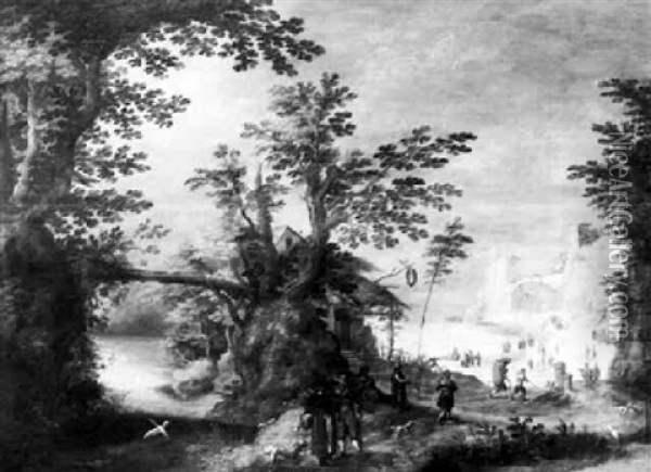 Landscape With Peasants Oil Painting - Willem Van Den Bundel