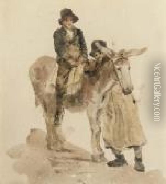 Two Boys With A Donkey Oil Painting - Peter de Wint