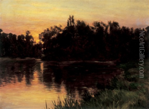Evening Fishing, St. Adele Oil Painting - Robert J. Wickenden