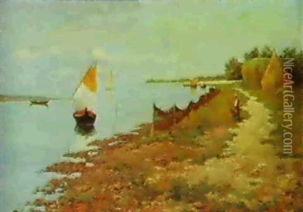 Boats On The Venetian Lagoon Oil Painting - Pietro Fragiacomo