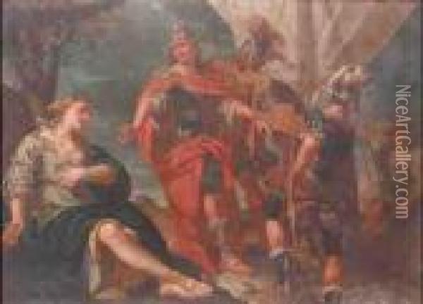 The Wife Of Darius Before Alexander Oil Painting - Girolamo Brusaferro