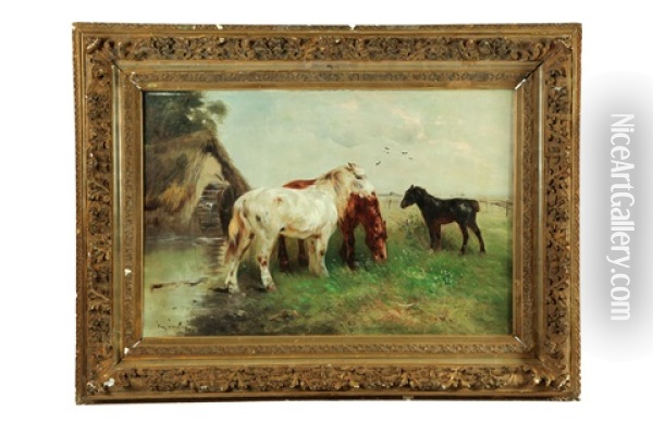 Landscape With Horses Oil Painting - Henry Schouten