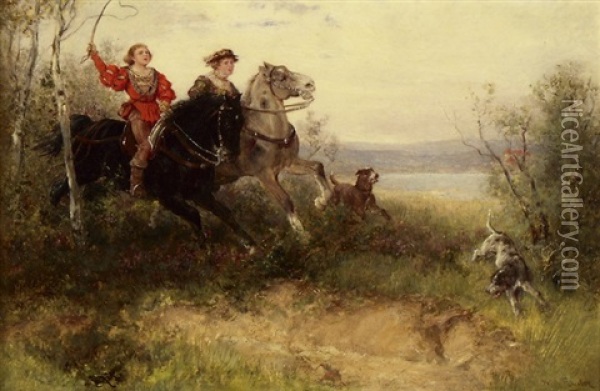 Reiterinnen Bei Der Jagd Oil Painting - Wilhelm Karl Raeuber