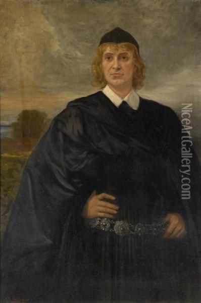 Portrait Of The Hofburg Actor Josef Kainz As Torquato Tasso Oil Painting - Alexander Demetrius Goltz