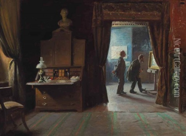 The Critic In The Artist's Studio Oil Painting - Hans Michael Therkildsen