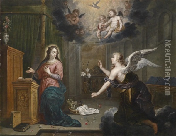 Maria Verkundigung Oil Painting - Willem van Herp the Elder