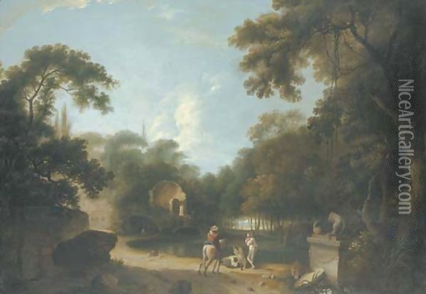 Figures in a landscape with ruins Oil Painting - Richard Wilson