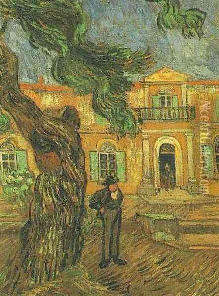 Pine Trees With Figure In The Garden Of Saint Paul Hospital Oil Painting - Vincent Van Gogh