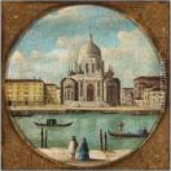 A Capriccio Of A Venetian Canal Oil Painting - (Giovanni Antonio Canal) Canaletto