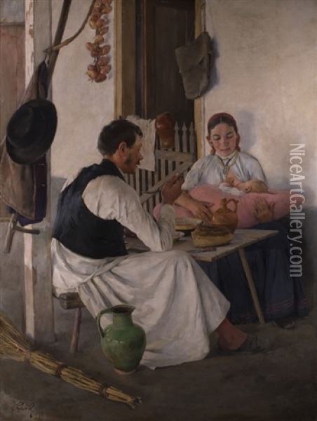 Ungarische Familie Mit Kind Bei Der Brotzeit Oil Painting - Heinrich Lang