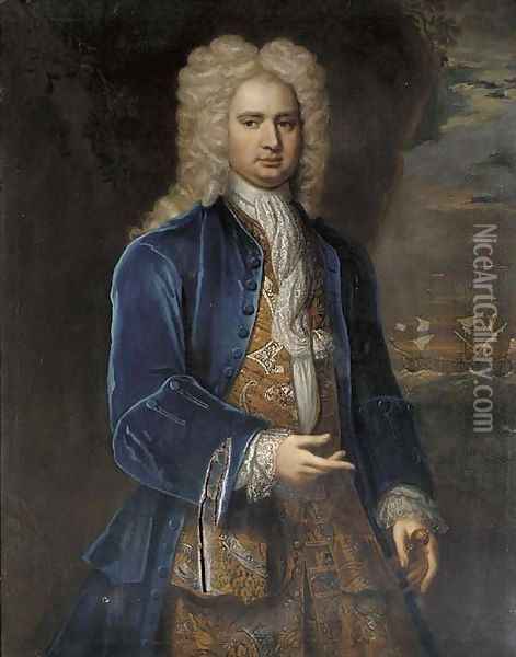 Portrait of Captain Hercules Baker (1689-1744) Oil Painting - Alexis-Simon Belle