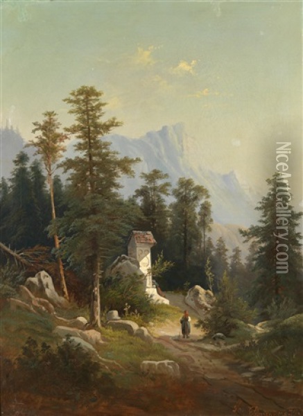 Rast Beim Marterl Oil Painting - Theodore von Ehrmanns