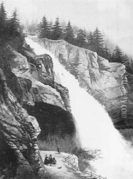 The Falls At St. Memm, Quebec Oil Painting - Cornelius David Krieghoff