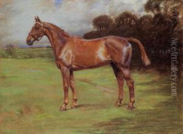 Chesnut Horse In A Landscape Oil Painting - Cecil Charles Aldin