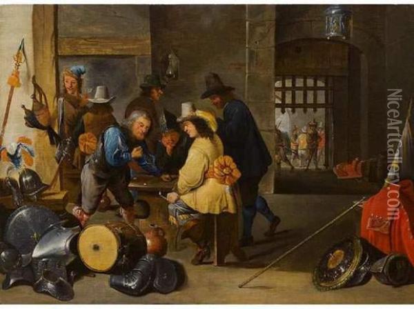 La Partie De Des. Oil Painting - David The Elder Teniers