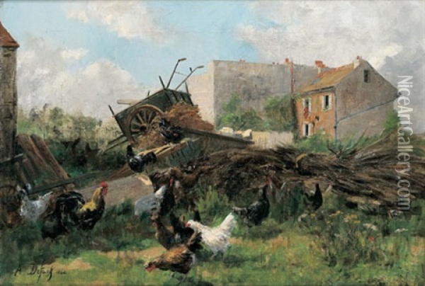 Huhner Am Bauernhof Oil Painting - Alexandre Defaux