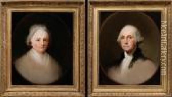 Pair Of Portraits: George And Martha Washington. Oil Painting - Jane Stuart