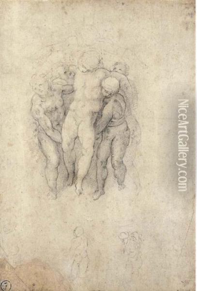 Study For An Entombment, With 
Subsidiary Studies Of The Figures(recto); Figure Studies And 
Architectural Plans, Perhaps For Sangiovanni Dei Fiorentini (verso) Oil Painting - Michelangelo
