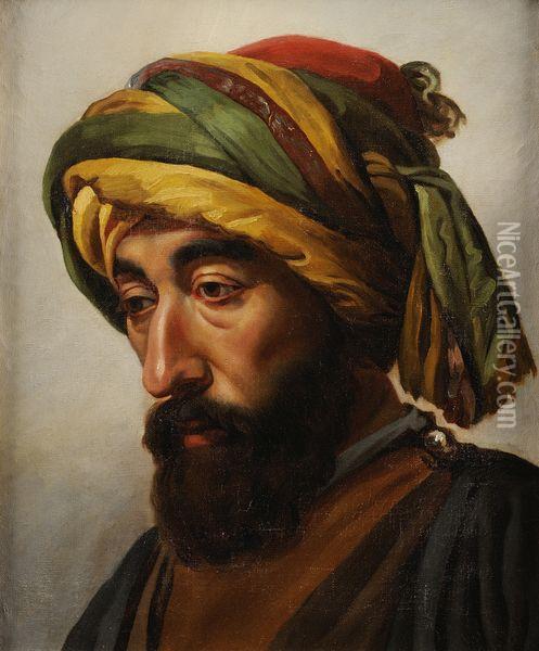 Portrait D'homme Au Turban Oil Painting - Auguste Jean Bapt. Vinchon