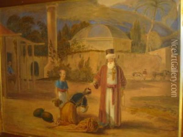 Figures Before A Turkish Mosque Oil Painting - William Wyld