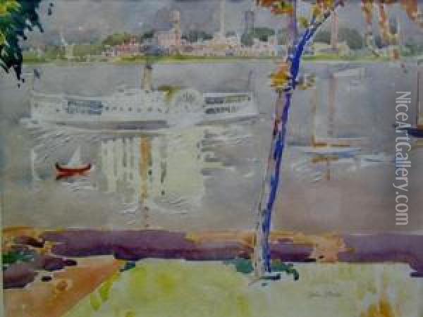 Paddle Steamer Oil Painting - John J. Dull