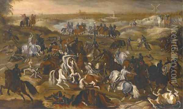 The Battle between Officers Breaute and Gerard Abrahamsz., called Lekkerbeetje, at Vught, 5 February 1600 2 Oil Painting - Sebastian Vrancx