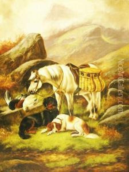 Pony And Dogs With The Day's Bag Oil Painting - John Gifford
