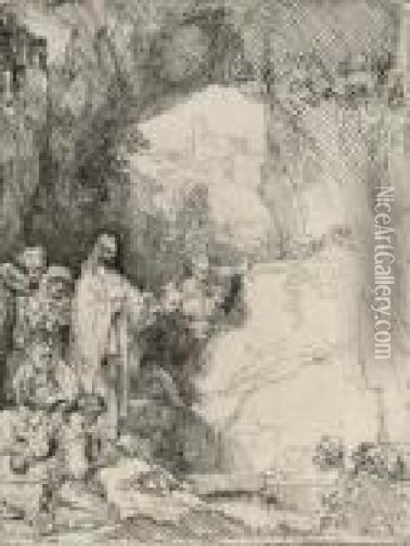 The Raising Of Lazarus: Small Plate Oil Painting - Rembrandt Van Rijn